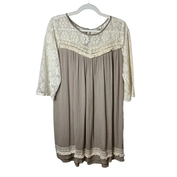 Umgee Dresses | Umgee Lace and Brushed Cotton Tunic Dress. Color: Tan/Beige Size: Medium | Color: Tan | Size: M | Pm-48133539'S Closet